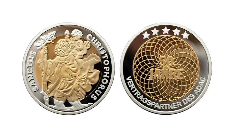 Sanctus Christophorus 50-year ADAC anniversary coin in fine silver and gold
