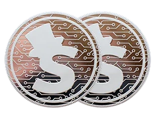 Pièce crypto bi-colore argent et cuivre avec design carte électronique