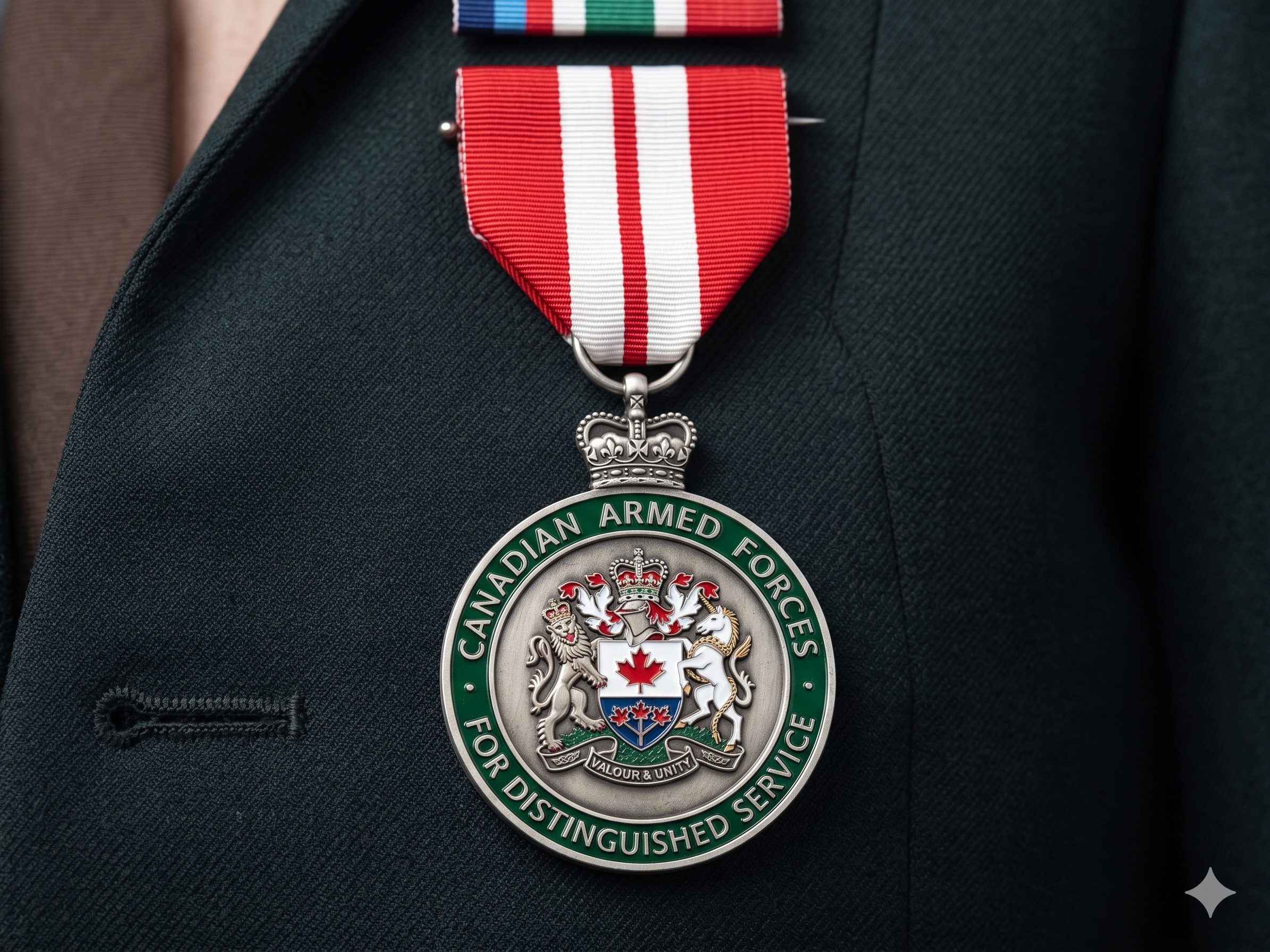 Canadian military order of merit medal with custom woven red and white ribbon, rosette, and presentation case - heraldic grade quality